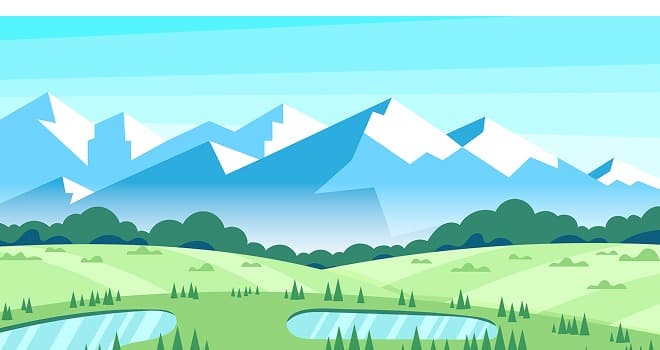 Paysage de montagnes et de prairies